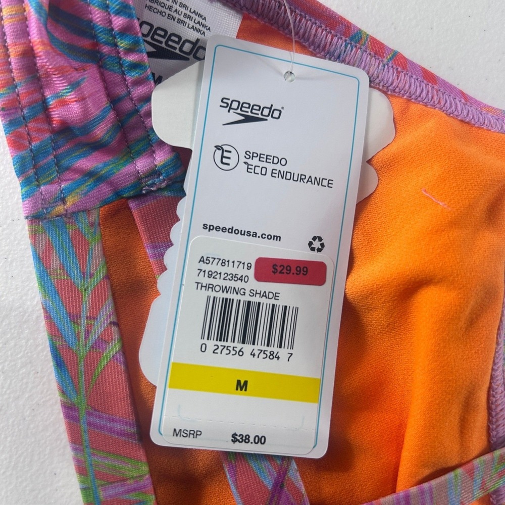 Speedo Vibe Endurance Throwing Shade Tropical Bikini Top Pink Orange Medium NEW - Picture 5 of 10